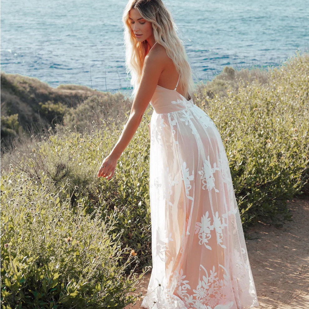 Elegant Floral White Maxi Dress Lace Long Gown Bridesmaid Wedding Dress